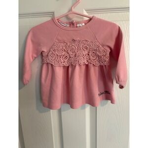 Calvin Klein Baby Girls Pink Long Sleeve Lace Peplum Top 3-6M